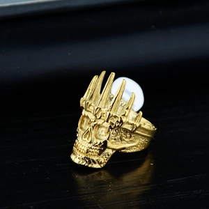 Gothic crown skull ring in gold finish with vintage matte texture for men and women