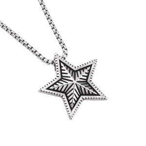Collana hip hop con ciondolo a stella in acciaio argento vintage e catena a maglia quadra