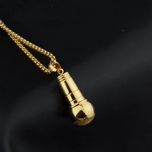Vintage hip hop microphone pendant necklace in polished gold finish for men and women