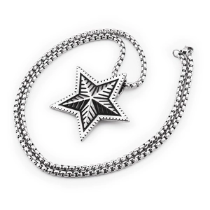 Collana a stella in acciaio inossidabile hip hop con strisce radiali e catena box unisex