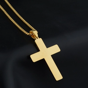 Collana con ciondolo a croce in oro spazzolato e catena a sfere per stile hip-hop moda