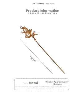Detail of 16.5cm gold plum blossom hair stick with pearls for traditional hair styling