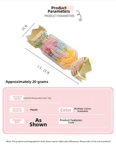 Detailed size specifications for candy-shaped packaging of colorful elastic hair bands