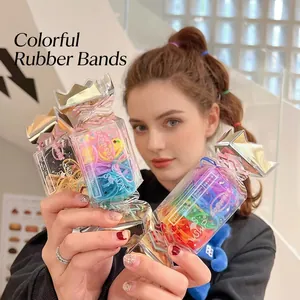 Colorful high-elastic candy-colored hair bands set in a clear box for kids' styling