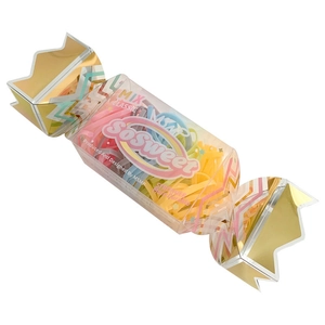 Colorful elastic hair ties for girls in a creative candy-shaped storage container
