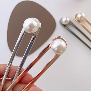 Épingle à cheveux minimaliste en U avec perles blanches élégantes en argent et or rose
