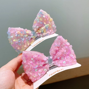 Kids Sequin 3D Bow Hair Clips Glitter Princess Hairpin For Girls Cute Macaron Color Hair Accessories Alligator Clip