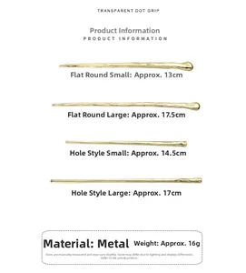 Golden metal hair sticks with hammered texture in flat-round and hole designs