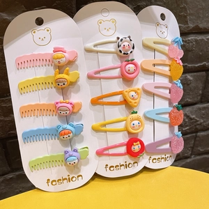 Colorful cartoon hair clips set for kids with fruit and comb shapes on display card