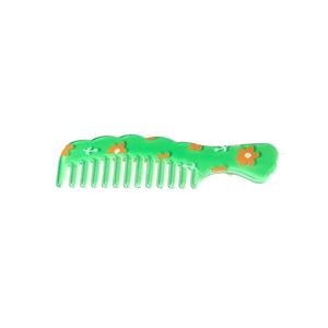 Cute green floral hair comb clip with orange flower pattern for women and girls