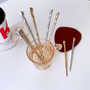 Minimalist Metal Hair Stick Hammered Texture Alloy Hair Pin Vintage Gold Silver Electroplated Hair Accessory For Women