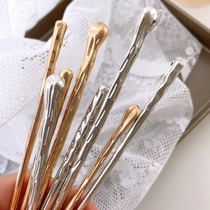 Elegant Korean style molten lava textured metal hair stick set in gold and silver finish