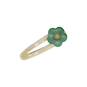 Cute floral acetate hair clip with cream resin base and green flower for women