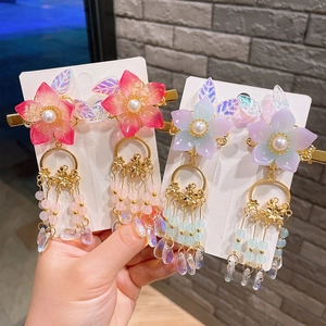 Pinces à Cheveux Hanfu Style Ancien pour Enfants Filles Fleurs Papillon Long Gland Accessoires de Cheveux Faits à Main