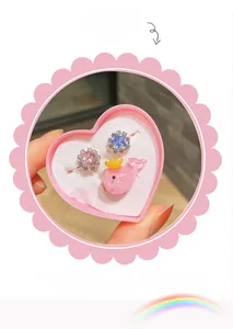 Three-piece kids princess ring set with whale and gems in a pink heart box