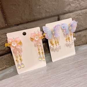 Pinces à cheveux papillon Hanfu avec glands floraux et perles pour fillettes