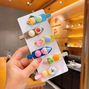 Sweet Dessert Ice Cream Cake Resin Hair Clip Colorful Metal Duckbill Clip Cute Candy Color Side Hair Accessories For Women Girls