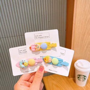 Cute dessert-themed hair clips with ice cream and donut resin charms for girls
