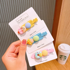 3pcs colorful dessert-themed hair clips set with ice cream and cupcake resin icons