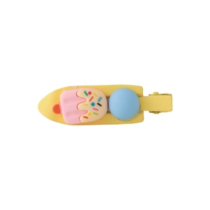 Cute yellow seamless hair clip with pink ice cream and blue ball decor for girls