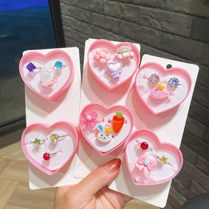 Kids Cartoon Princess Ring Collection Plastic Resin Alloy Rhinestone Adjustable Flower Animal Fruit Rings For Girls Gift