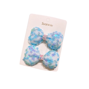 Set di 2 fermagli per capelli con fiocchi di paillettes viola e blu per bambine