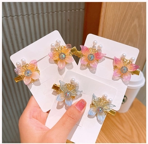 Detail van bloemen vlinder haarspeldjes met hars bloemblaadjes en parels voor meisjes