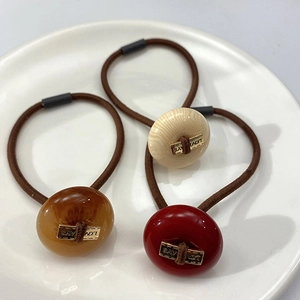 Vintage Acrylic Button Elastic Hair Tie For Women Retro Geometric Round High Stretch Hair Band Love Days Decor Scrunchie