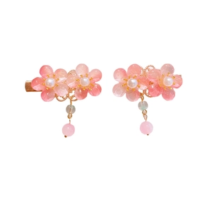 Chinese haarspeldjes met roze harsbloemen, parels en kralenkwastjes voor meisjes
