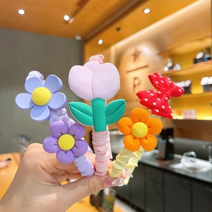 Sweet Children Scrunched Fabric Headband Cartoon Flower Bow Girls Anti-Slip Hair Hoop Student Hair Styling Accessories Jewelry