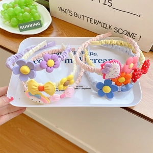 Colorful floral cartoon girls headband set with fabric wrapped bands and 3D charms