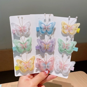 Barrettes à Cheveux Papillon Brodées 3D pour Filles Pinces Bec de Canard Papillon en Dentelle avec Künstliche Perles Artificielles