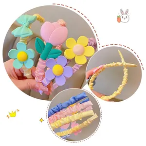 Cartoon flower headband for girls with 3D tulip and bow details in pastel colors