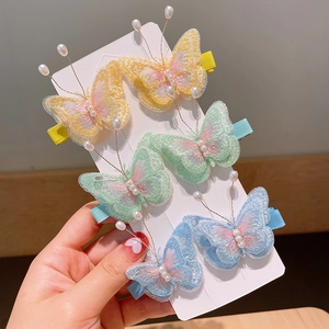 Lot de 5 pinces à cheveux papillon brodées 3D avec perles pour filles et enfants