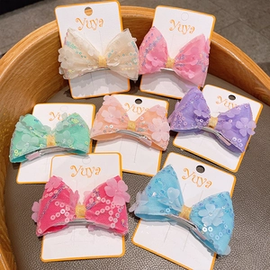 Douces Pinces à Cheveux Nœud en Maille Faites à la Main pour Filles Barrettes Fleurs à Paillettes Accessoires Cheveux