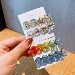 Sweet Candy Color Acrylic Polka Dot Heart Square Duckbill Clip Versatile Girlish Side Hairpin Decorative Hair Accessory