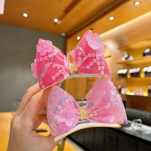 Lot de barrettes nœuds roses avec paillettes brillantes et fleurs en tulle pour filles