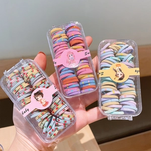 Mini Élastiques À Cheveux Enfants Avec Boîte De Rangement Fruits Étoiles Imprimés Bandeaux Sans Couture Filles Bijoux