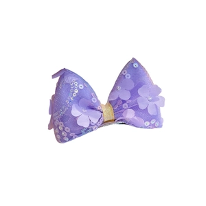 Barrette à cheveux avec nœud en maille violette, paillettes et fleur pour fille