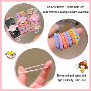 Lot de mini élastiques cheveux enfants colorés avec motifs et boîtes de rangement