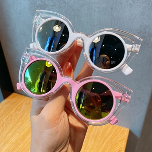Kids Polarized Sunglasses Cute Cat Ear Dual Layer Frame UV400 Protection Boys Girls Lightweight Plastic Fashion Outdoor Sunshades