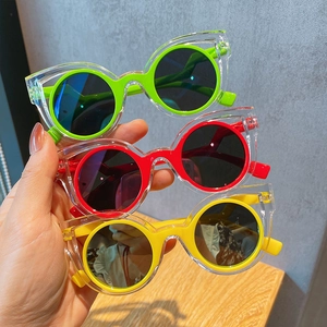 Kids polarized cat-ear sunglasses in neon green red and yellow colors for outdoor wear