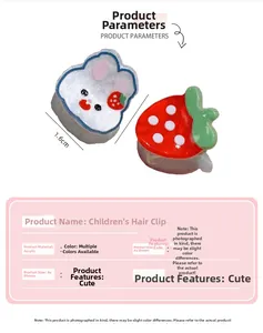 Détail de mini pinces à cheveux de 1,6cm en acrylique pour filles avec lapin et fraise