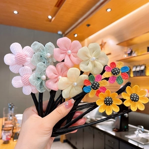Accessoire de Coiffure pour Chignon Fleur Enfants Tige de Coiffure Flexible en Tissu Floral avec Nœud Style Princesse pour Filles