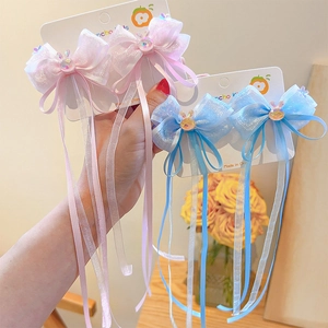 Girls Bow Hair Clips With Long Streamers Chiffon Tassel Princess Hair Accessories Ancient Style Rabbit Hairpins For Kids Celebration Daily