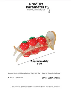 Dettaglio di una molletta per capelli fragola gialla da 8cm in acrilico per bambine