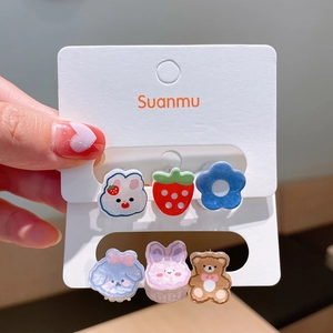 Lot de 6 mini pinces à cheveux en acrylique avec motifs mignons d'ours et de fleurs