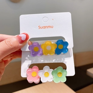 Mini pinces à cheveux fleurs mignonnes en acrylique pour bébés en six couleurs vives
