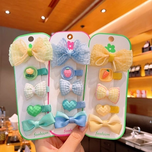 Set di Fermagli per Capelli a Fiocco Cuore Motivo a Griglia Fatti a Mano per Bambine Clip a Becco d'Anatra Rivestite in Tessuto