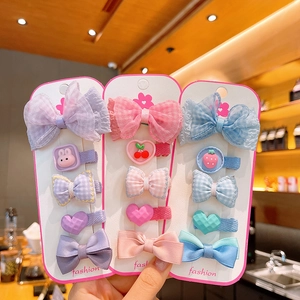 Set di 15 dolci fermagli per capelli da bambina con fiocchi e cuori in rosa, blu e viola